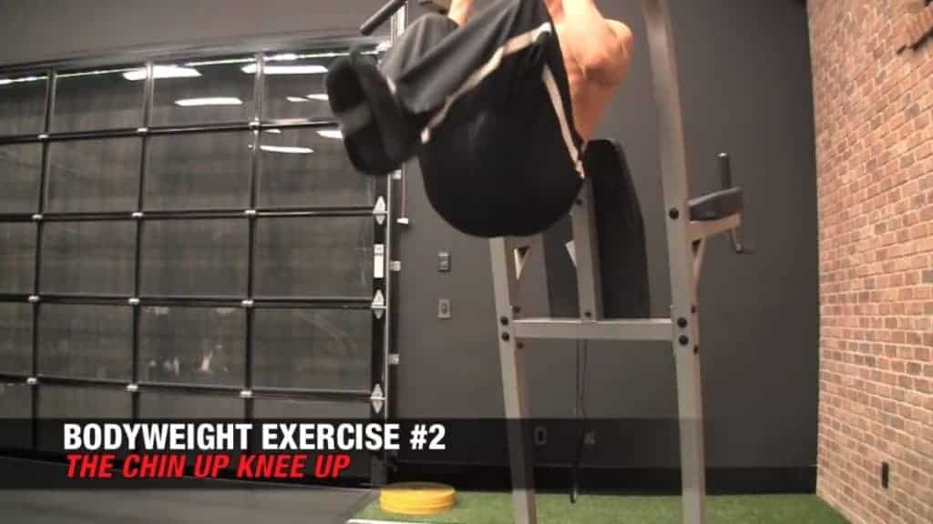 chin-up knee-up is among the best bodyweight workouts for men