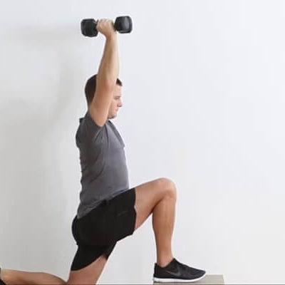 Overhead Offset Dumbbell Reverse Lunge From Deficit